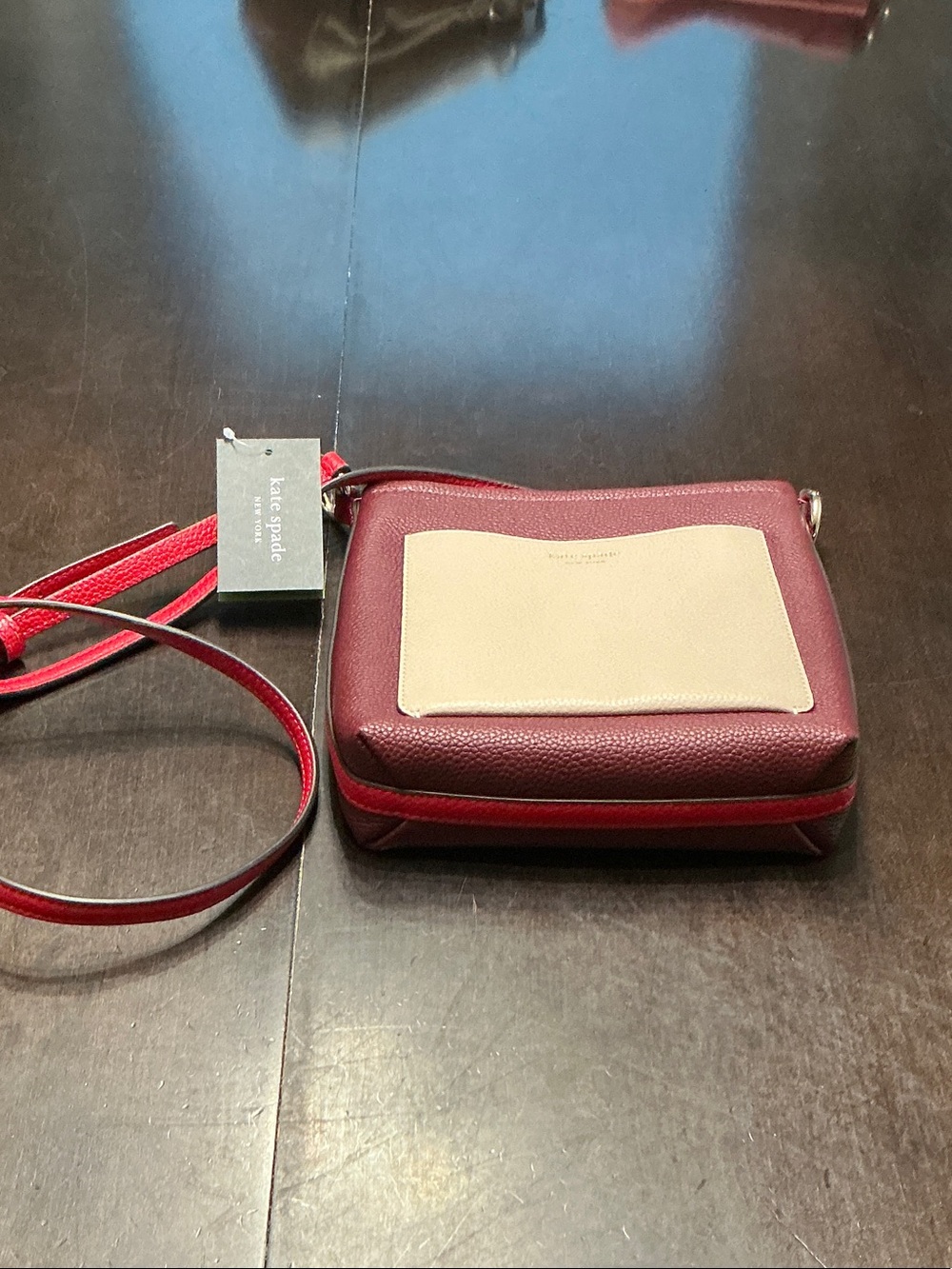 kate spade burgundy and cream leather crossbody